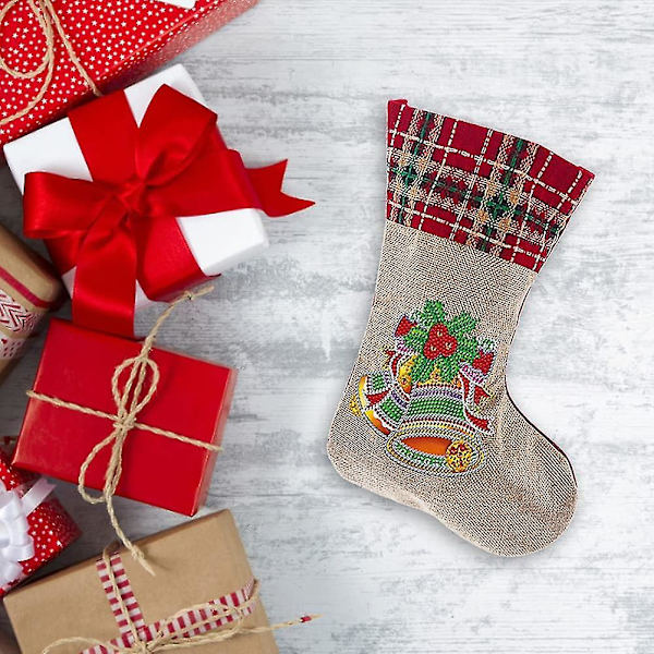 Gör-det-själv-diamantmålning julstrumpor, tomte, snögubbe, julklappar, godispåsar