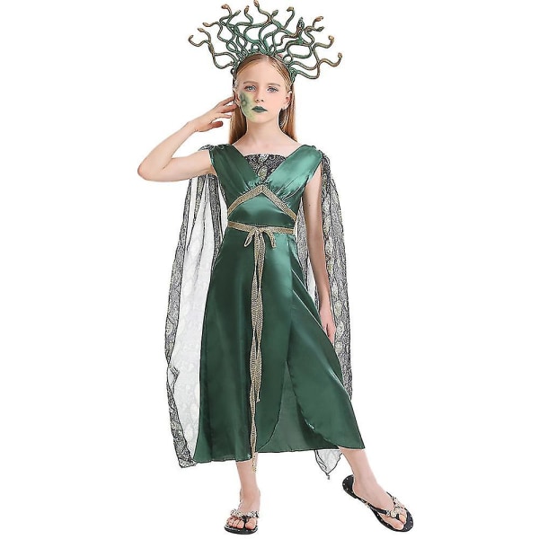 Jenter Medusa Cosplay kostyme med pannebånd Gresk mytologi for barn Halloween Carnival Party Costume L