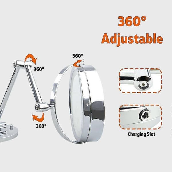 LED 10X förstorande smink- och rakspegel för badrumsväggmontering 360