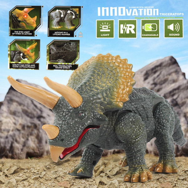 Gående fjernbetjening dinosaur Triceratops legetøjsmodel lys lyd actionfigur