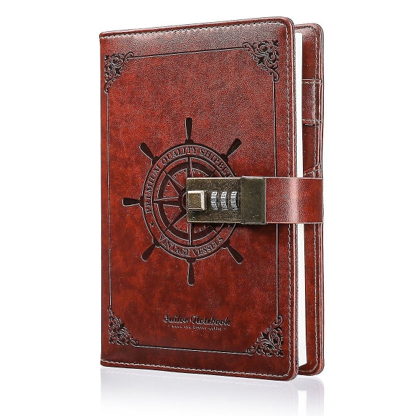 Dagbog med lås Læderjournal Adgangskode Kombination Lås Notebook Hemmelig Journal Skrive Notebook Pu Brun Stil