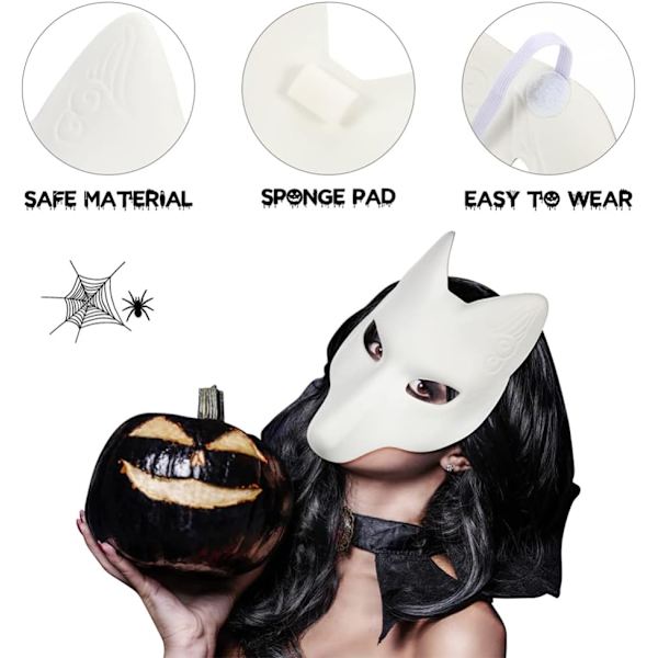 Susimaskit Eläinmaskit 2 kpl Kettu Maski, Halloween Valkoinen Kettu Maski Eläin Maski DIY Tyhjä Maski Halloween Puku Rekvisiitta