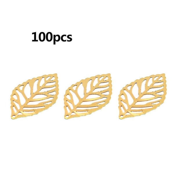 100 stk/pakke Openwork Leaf Metal Flower Frame Pendant Charm Diy Uv Resin Necklac Gold