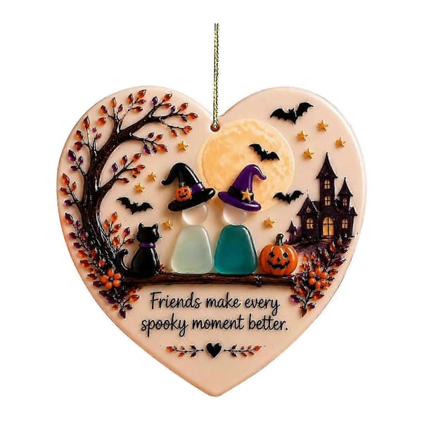 Halloween Vänskapsornament – Sjöglas Hjärta med Pumpa