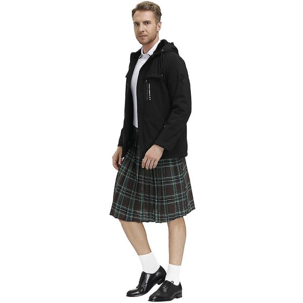 Irsk ternet grøn kilt - skotsk St. Patrick's grøn plisseret kostume Tartan nederdel Kilts tøj til mænd og kvinder brown XL