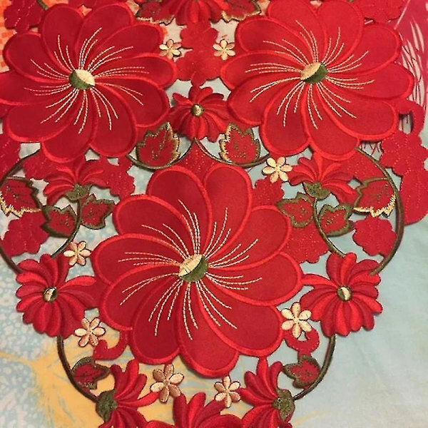 Duker rød bryllup bordløper blomster håndlaget brodert bordløper luksusbord for eventfest