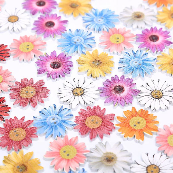 50 stk Blomsterserie Træknapper Syning Scrapbog gør-det-selv-tøj Trædekor Multicolor