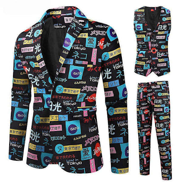 3-deliga juldräkter för män 2024 - Regular Fit med snöflinga och snögubbe-tryck - Blazer, byxor och väst - Herrkostymset för jul 25 4XL
