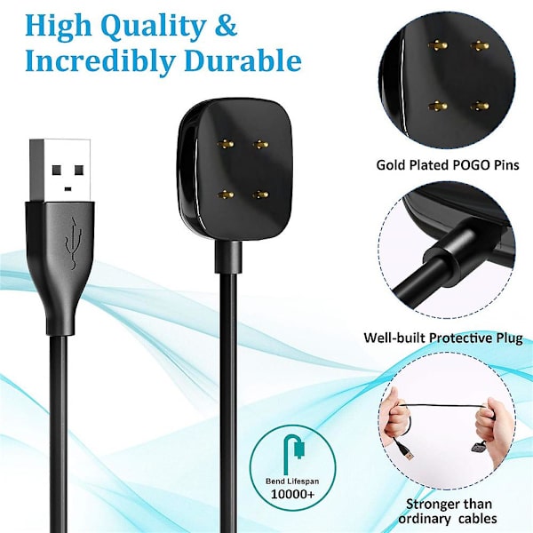 Oplader Kompatibel Med Fitbit Sense & Fitbit Versa 3 Smartwatch - Usb-opladerkabel 100cm - Smartwatch-tilbehør
