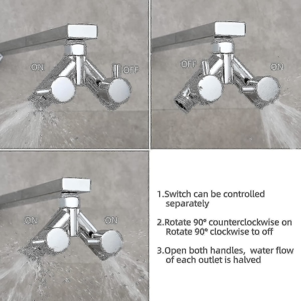 Avledningsventil i mässing Duschavstängningsventil 2-vägs Y-delare 1/2 tum för duschslang och duschhuvud Krom