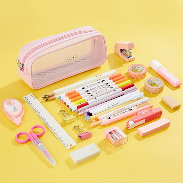 Gennemsigtig blyantæske, stor pennepose, brevpapirpose, kosmetik make up taske til studerende, skole, college, kontor