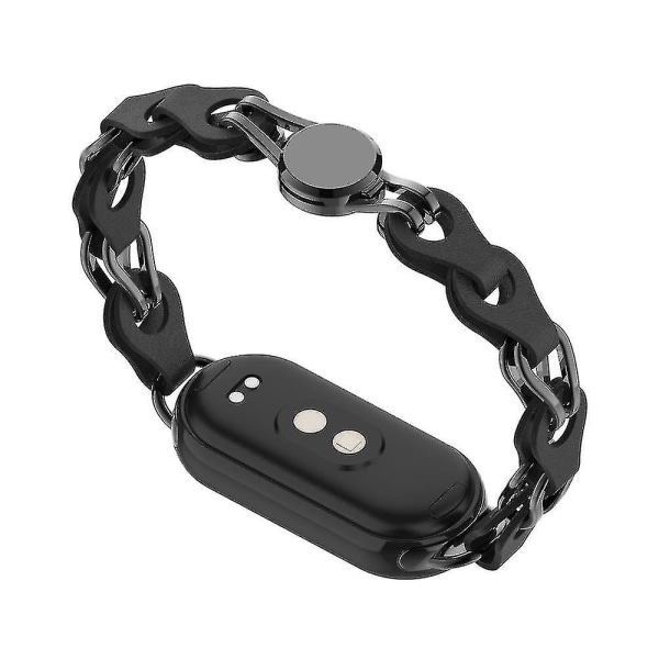 Til Xiaomi Smart Band 8 Magnetisk Urrem Ægte Ko Læder+Aluminium Legering Kæde Armbånd Black