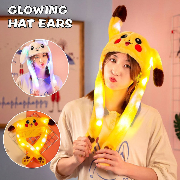 23,5-tommers Pikachu-hatt Kaninøre Moving Jumping Hat Funny Bunny Plysj-lue