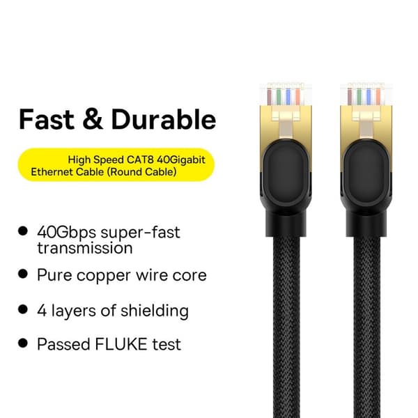 BASEUS 1,5 m Cat8 40 Gbps RJ45 -verkkokaapeli, musta