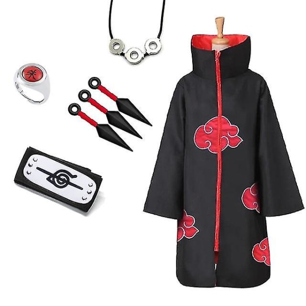 Uchiha Itachi Red Cloud Cloak Anime Ninja Cosplay Kostume Pandebånd Halskæde Halloween Kappe Voksen L