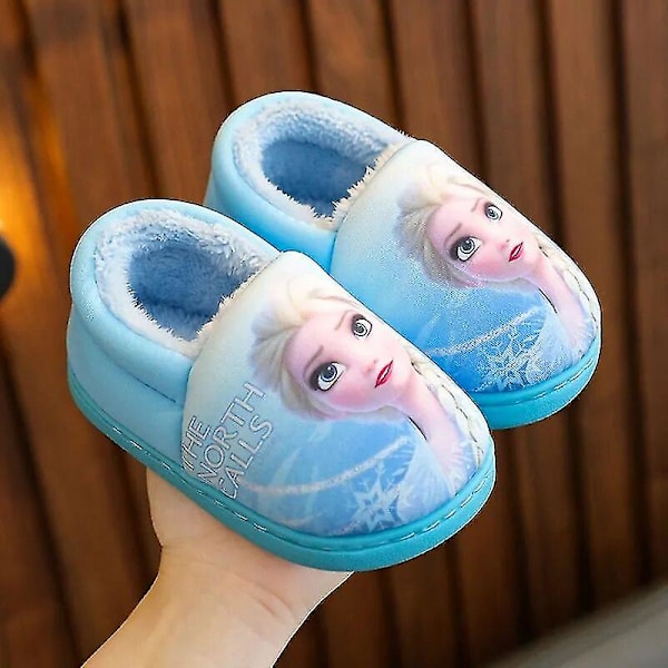 Princess Elsa Vinterbarns Hæl Bomulls Sko Jenter Varme Frozen Kids Bomulls Svarte Lilla Ballerina Sko Blue 24-25 Insole 15.0 cm