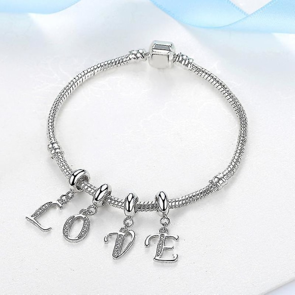 925 Sterling Silver Charms Bokstavsberlock A-z Passar Pandora Armband Halsband Diy Smycken För Kvinnor B