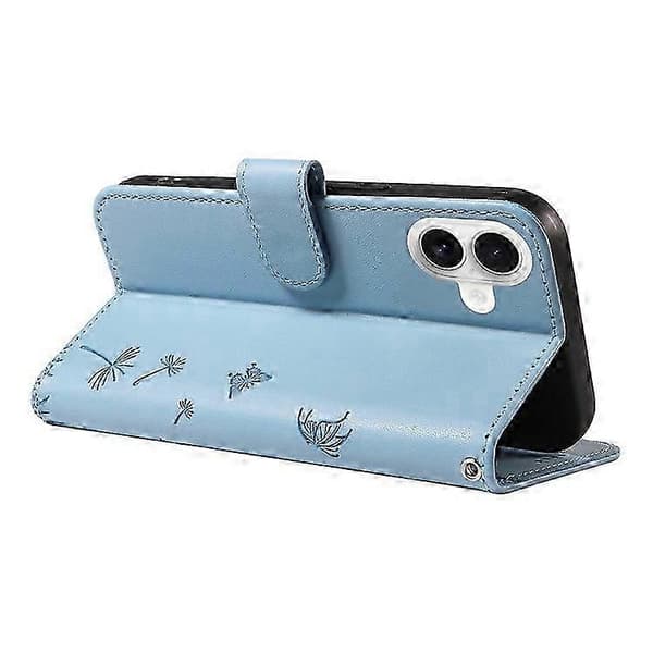 Kompatibel med iPhone 16 Läderfodral Plånboksfodral Maskrosavtryck Azure