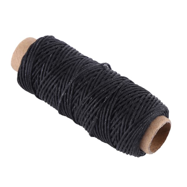 Flat sewing thread coarse braided waxed thread for leather craft repair 50m 1mm (black)