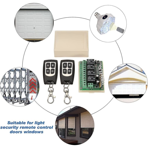 433mhz trådløs DC 12v 4ch kanal fjernkontroll langdistanse Rf relébryter 2 sender +1 mottaker for garasjeport/portalarm