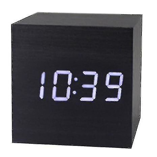 LED-klikk-klokke med lydaktivering (tid, dato og temperatur) Forskjellige farger A10 Black and white