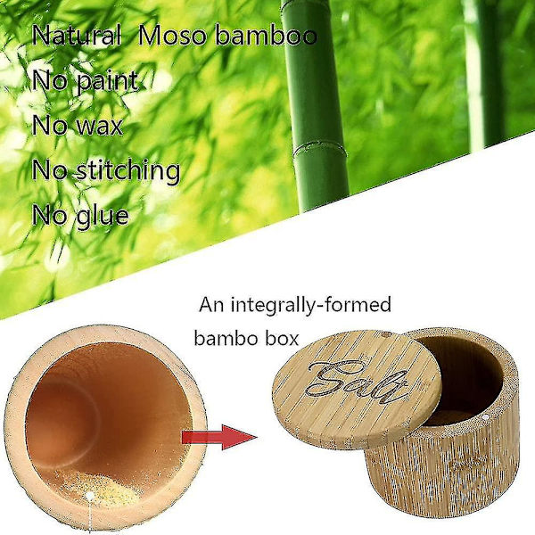 Bambu suola-astia, suolasäiliö kannella, suolasirotin, kulho