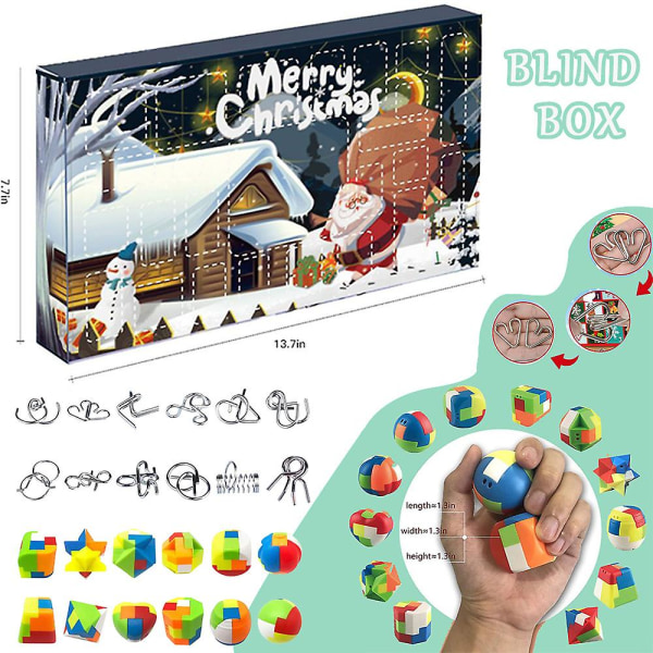 Jule-adventskalender 2022 Hjernetrass-puslespil Nedtællingskalender Julegaveindpakning Store udfordringslegetøj til teenagere Børn Voksne