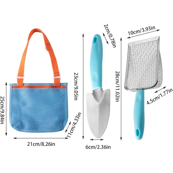 Strand Mesh Spade | Kids Shell Collecting Scooper Set | Komplett Strand Playset, Inkluderer Sand Spade Sand Sifters Shell Collect Bag