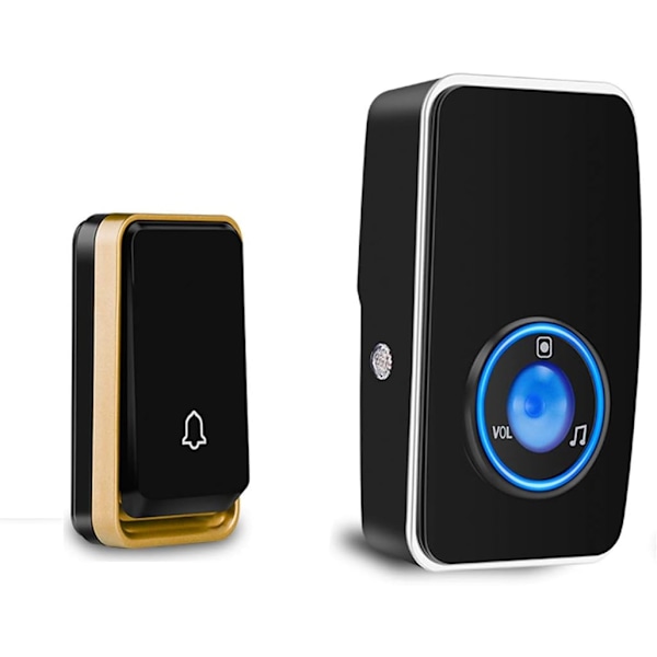 『Intet Batteri Nødvendigt』Trådløs Dørklokke Vandtæt, AURTEC Dørklokkesæt med 1 Plug-in LED Flash Modtagere & 1 Tryk Selvforsynende Sender black