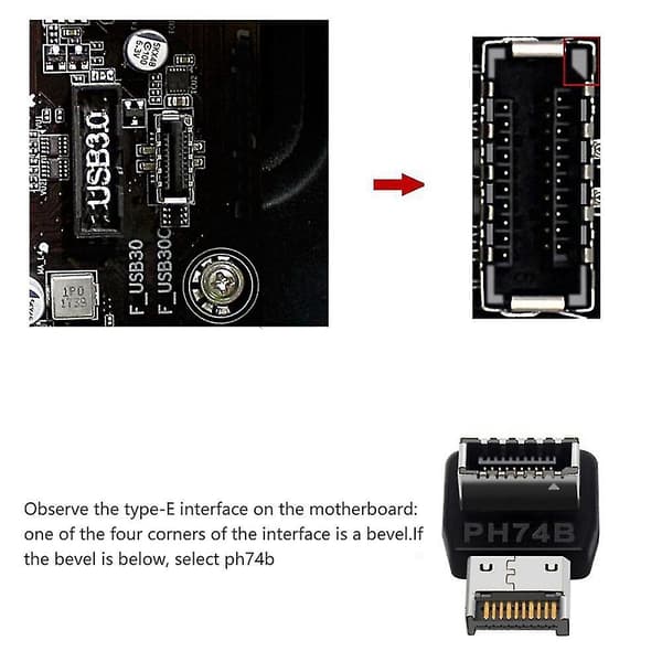 Datorkort Moderkort Typ-e Usb 3.1 Typ-e Gränssnitt 90 Graders Styrningsvinkel Främre Typ-c Installerad