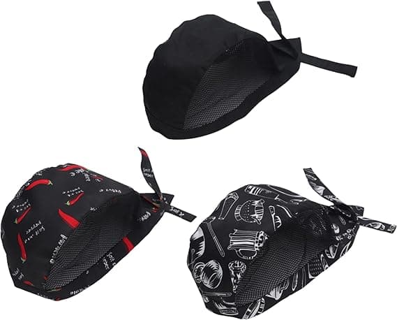 Kockmössa 3-pack Unisex Bandana Hatt för Kök Matlagning Kock Hatt