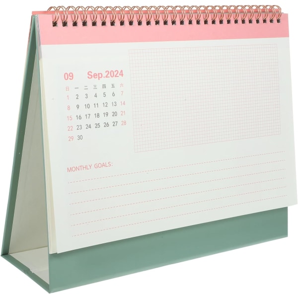 2023-2024 skrivebordskalender, stående skrivebordskalender fra juli 2023 til december 2024, 7,5 x 6,4, stående skrivebordskalender Grøn