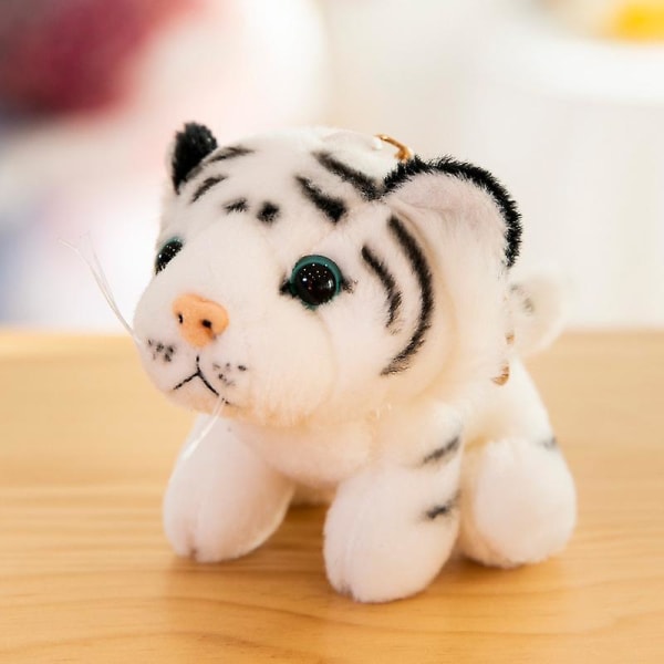 Simuleret dyrevedhæng tiger nøglering møntpung plys legetøj tiger dukke bil dekorationsvedhæng, hvid