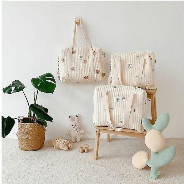 Korea Style Nyfødt Baby Care Bleieveske Mamma Skulder Bag Broderi Quiltet Barnevogn Bleie Oppbevaringsarrangør Store Håndvesker Bear S