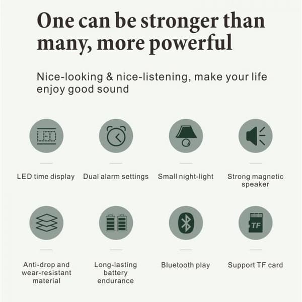 Herätyskello Bluetooth-kaiuttimella iPhone- ja Android-laitteille, yövalo ja LED-näyttö (musta)