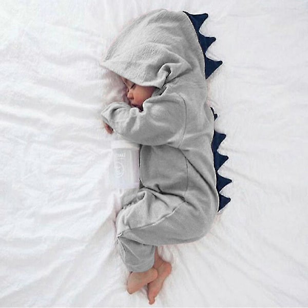 Nyfødt Spædbarn Baby Dreng Pige Dinosaur Hættetrøje Romper Jumpsuit Pyjamas Grey 18 Months