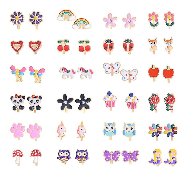 24 Pairs Kids Girls Flower Clip On Earrings Ear Clip Princess Dress Up Props