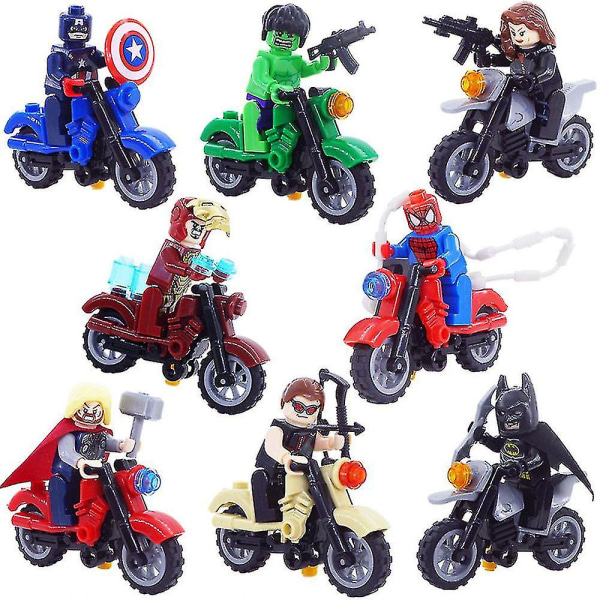 8 stk/sæt superhelt med motorcykel byggeklodser figurer samling minifigurer til børn legetøj