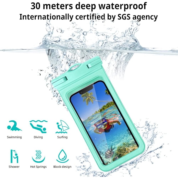 2-pack vattentäta mobiltelefonfodral, 7,2 tums vattentätt mobiltelefonfodral med integrerad TPU-förseglingsdesign, vattentätt skyddsfodral för mobiltelefon Green +black