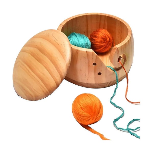 Tregarnskål,garnskåler med lokk for strikking Heklegarnballholder Håndlaget garnoppbevaring Bo