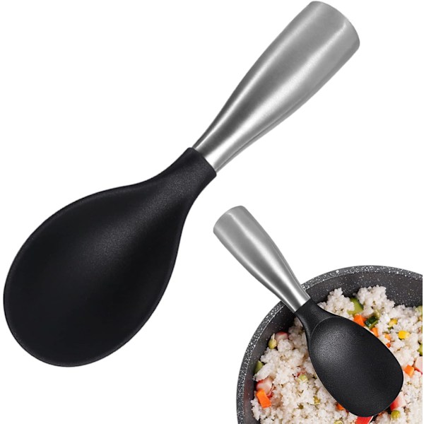 Silikoneske til servering af ris, rustfrit stål silikoneske til servering af ris, køkkensilikoneske med non-stick belægning, til madlavning af sauce, suppe, dressing og ris
