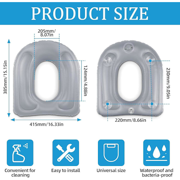 Uppblåsbar Toalettstolskudde med Sugkoppar, Höjdjusterbar Uppblåsbar Toalettstol för Vuxna, Seniorer, Äldre, Funktionshindrade, Sittbensvärk