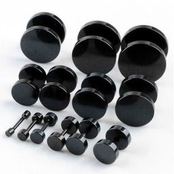 Sorte Stud Øredobber Menn Kvinner Faux Gauges Øretunnel Rustfritt Stål Øredobber 14mm