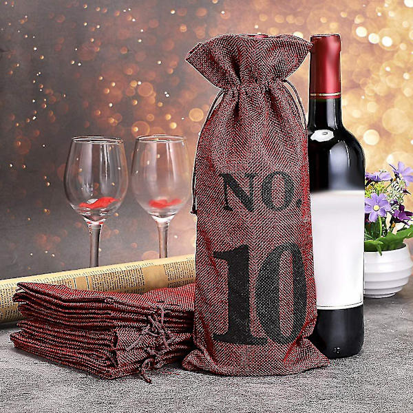 1 til 10 Burlap Vinposer Blind Vinsmagning, Vinposer Bryllup Bordnumre, Vinsmagning Tasker, Fest