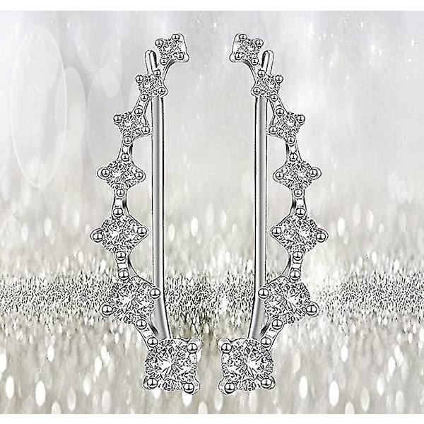 Veeki 7 Kristaller Öronmanschett Klammer S925 Sterling Silver Örhängen Hypoallergena Örhängen