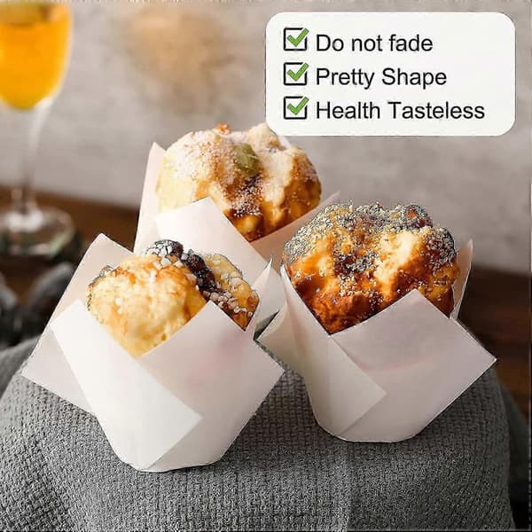 200 stk. tulipanformede cupcake-forme, bageforme, fedttætte muffin-forme, resistente cupcake-wrappers til bryllupper og fødselsdage white