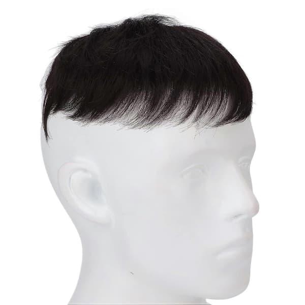 Toupee til mænd, tynde sorte lige korte herrehårstykker fine realistiske bløde