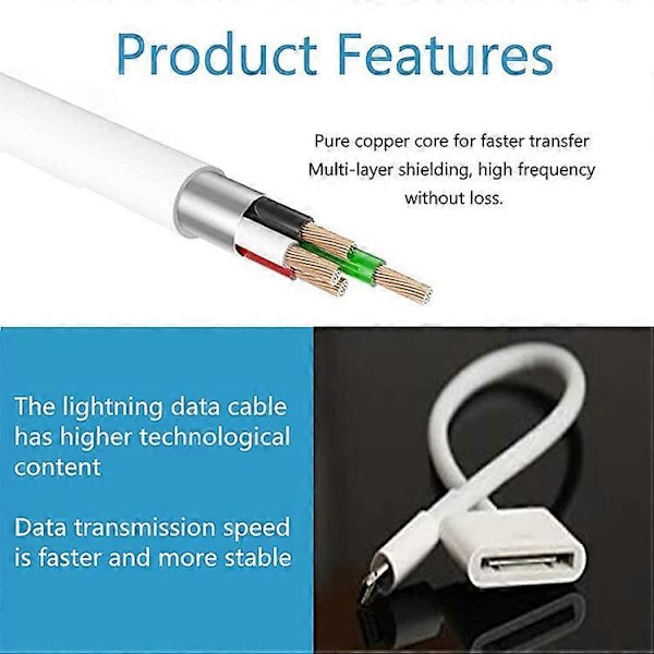14 cm 30-pin til 8-pin adapterkabel White