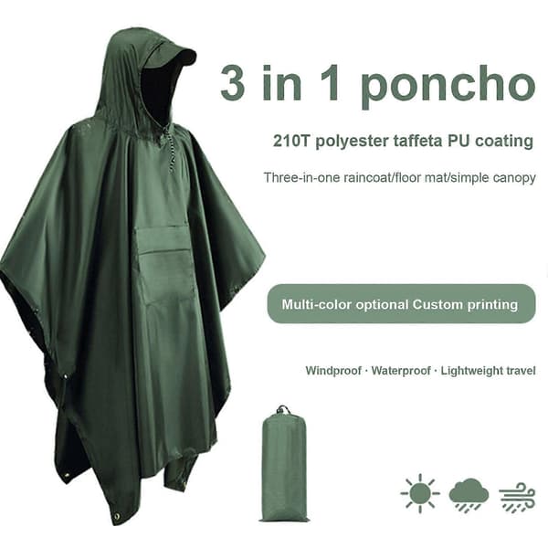 Regnkappe 3 i 1 hette regnponcho multifunksjonell regnfrakk poncho regnponcho voksen Orange