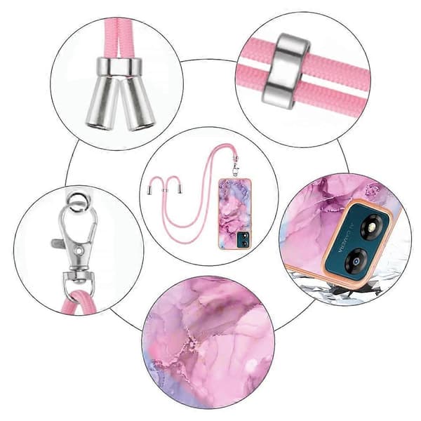 Marmor IMD-deksel med snor for Motorola Moto E13 Pink